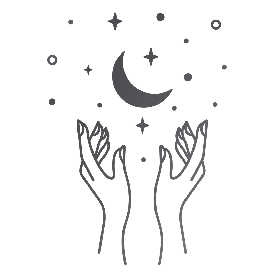 Une illustration de mains qui prient la lune