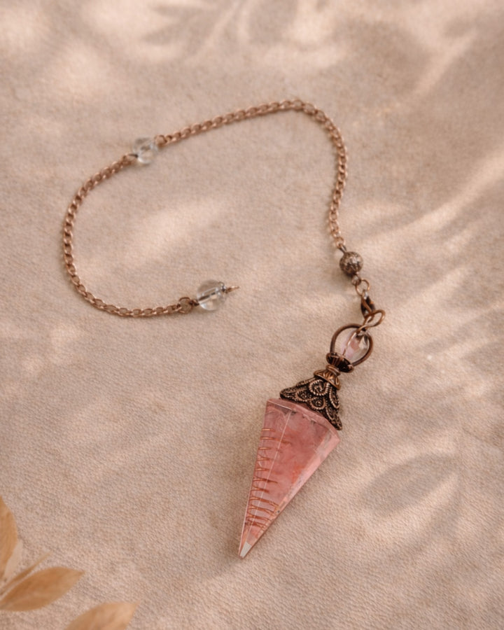 Pendule Cœur de Cristal en Quartz Rose